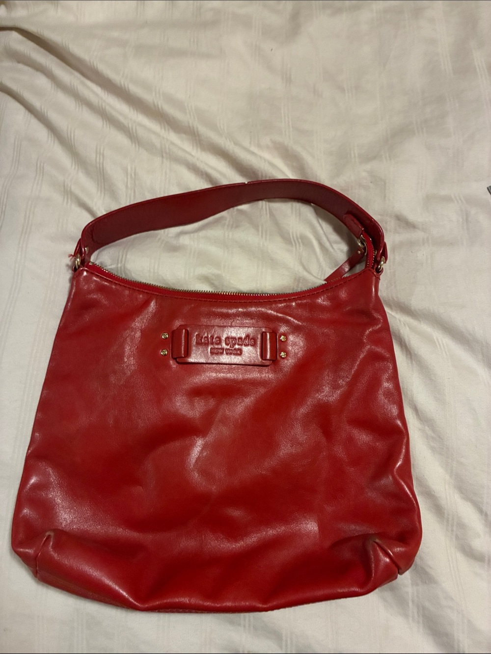 kate spade Red Leather Hobo Shoulder Bag with Gold Accents